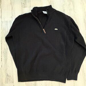 Lacoste Men's Size XL Quarter Zip Cotton Sweater Black Long Sleeve Knit